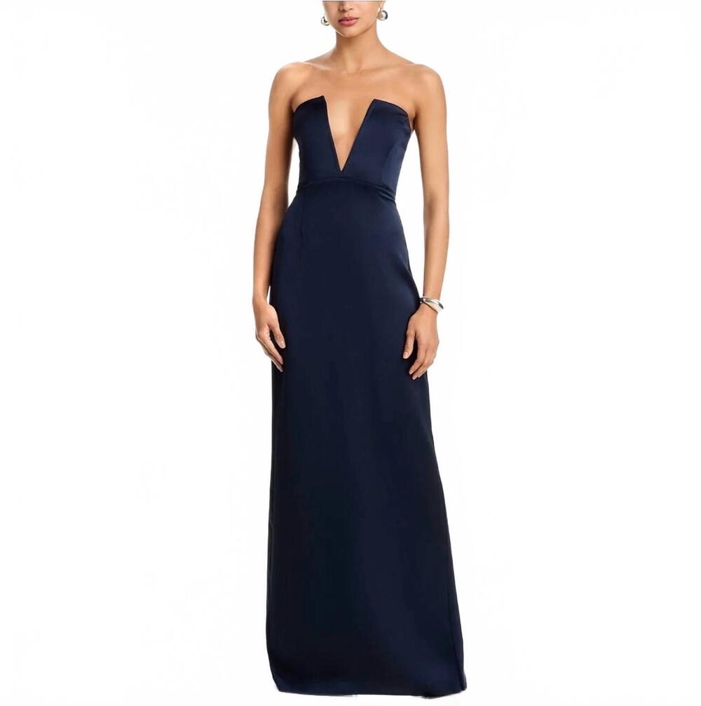 NEW RAMY BROOK women's raquel v-neck strapless gown in navy